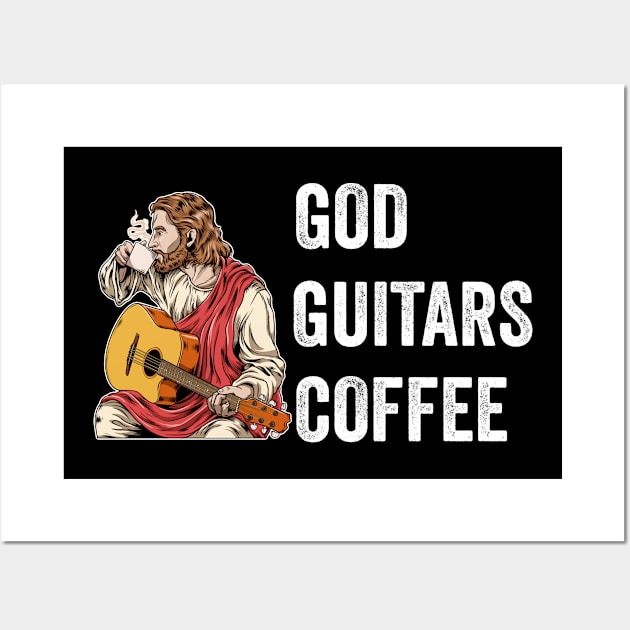 God Guitars Coffee Funny Guitar Gift Wall Art by CatRobot